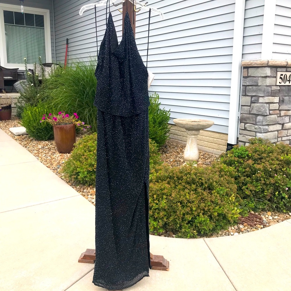 Vintage Laurence Kazan beaded halter gown size XL